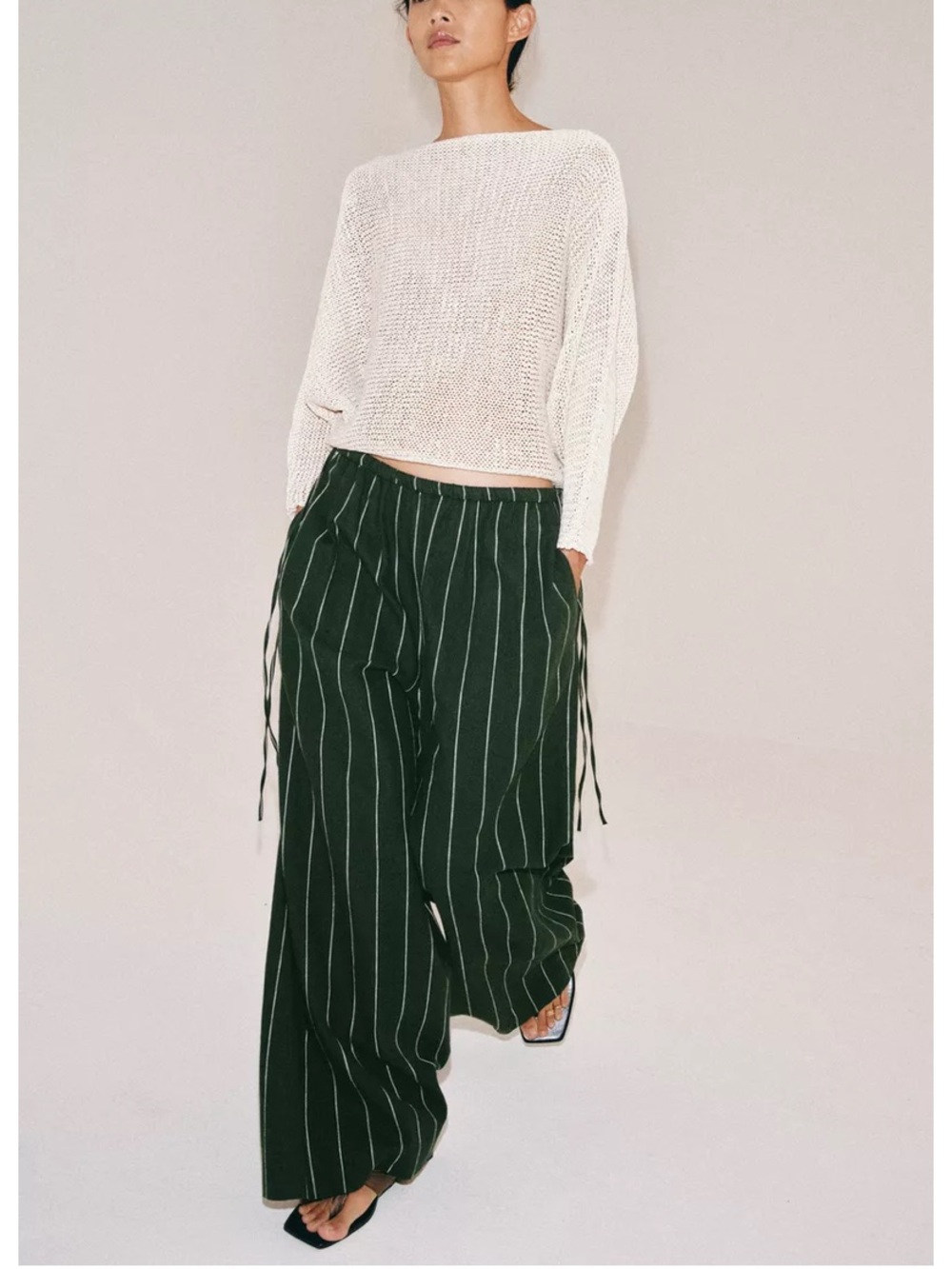 Zara  Wide-Leg Linen Pinstripe Trousers